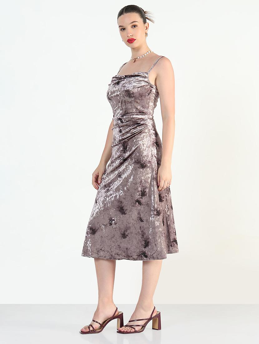 women solid cowl neck shoulder strap a-line dress - 21946341 - Standard Image - 3