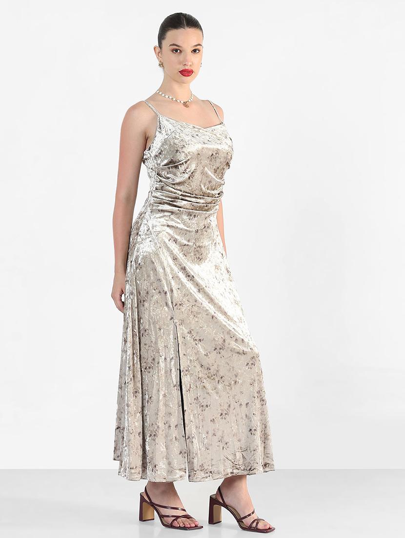 women solid cowl neck shoulder strap a-line dress - 21946343 - Standard Image - 3
