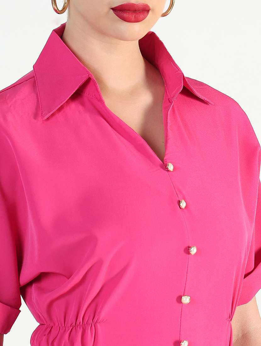women pink solid collared maxi a-line dress - 21946344 - Standard Image - 5