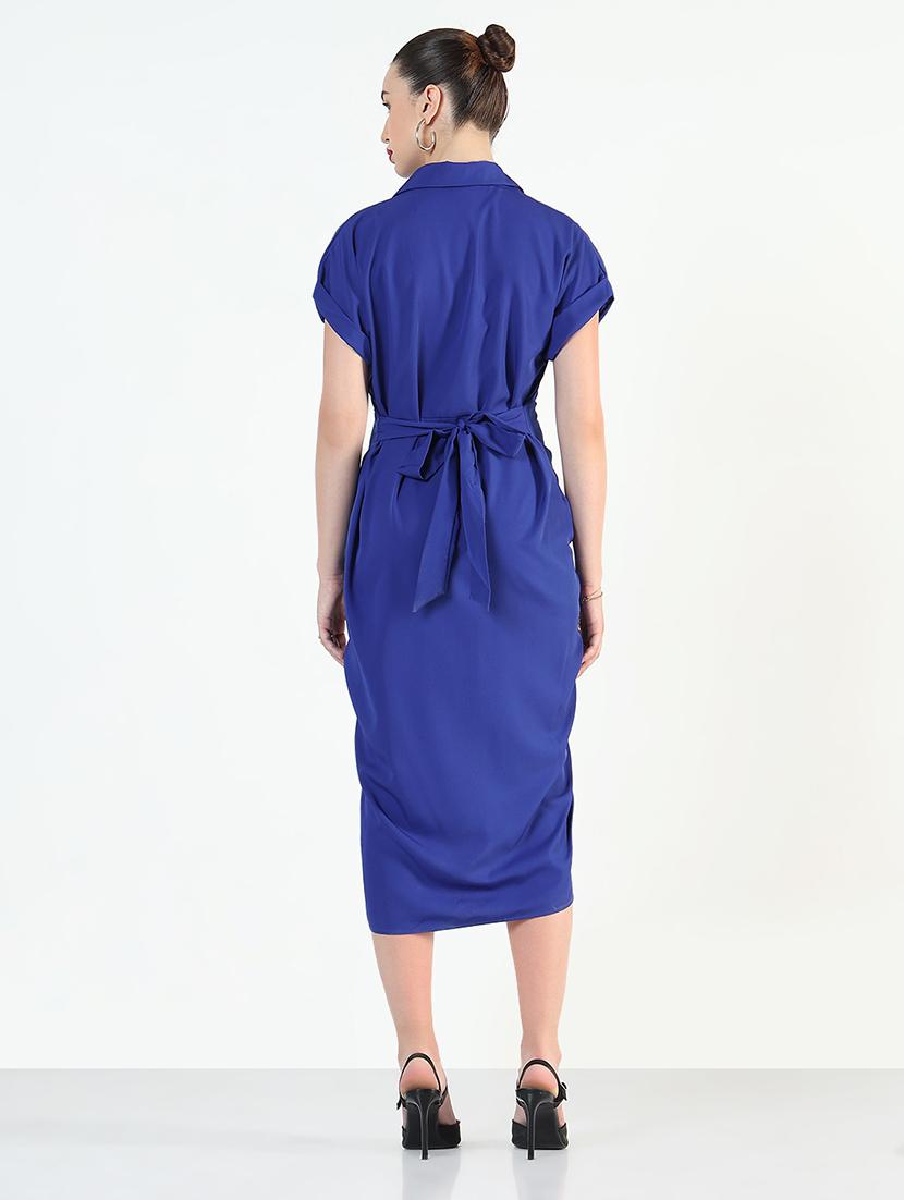 women blue solid collared shirt dress - 21946347 - Standard Image - 3