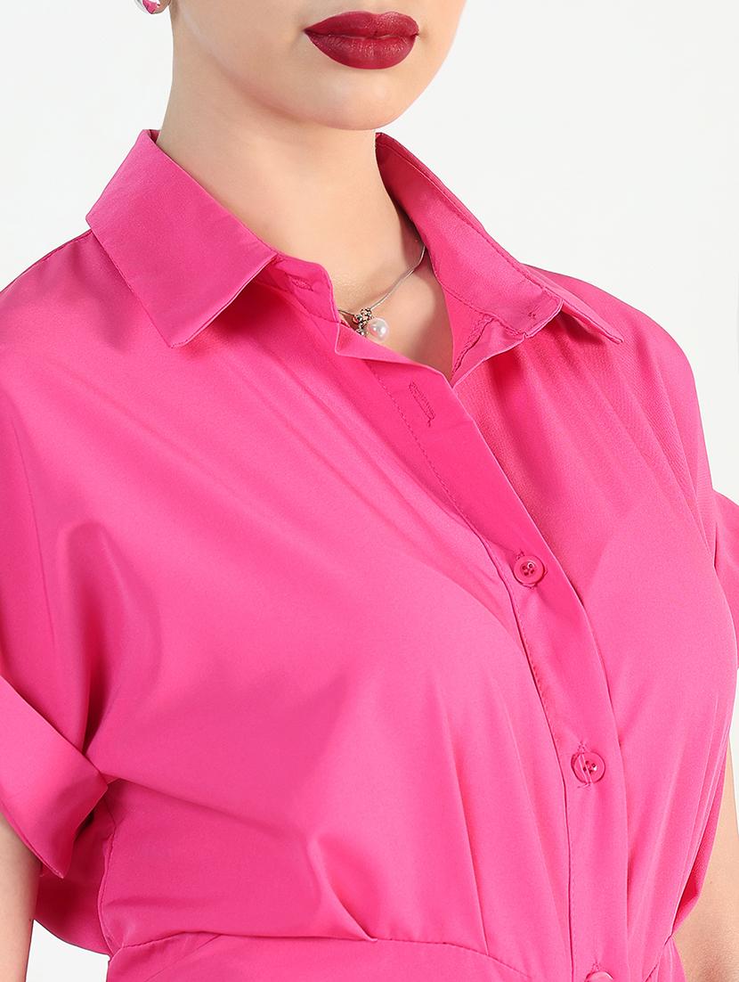 women pink solid collared shirt dress - 21946348 - Standard Image - 5