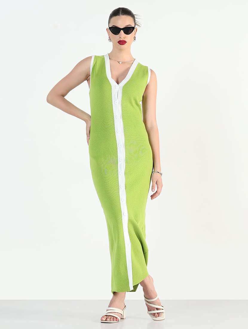 women solid sleeveless maxi button -down bodycon dress - 21946352 -  Zoom Image - 0