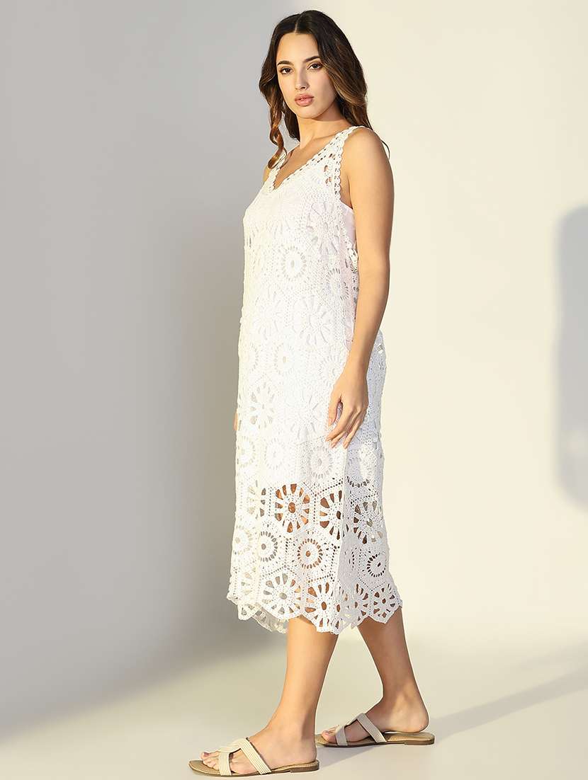 women white sleeveless crochet a-line dress - 21946359 -  Standard Image - 3