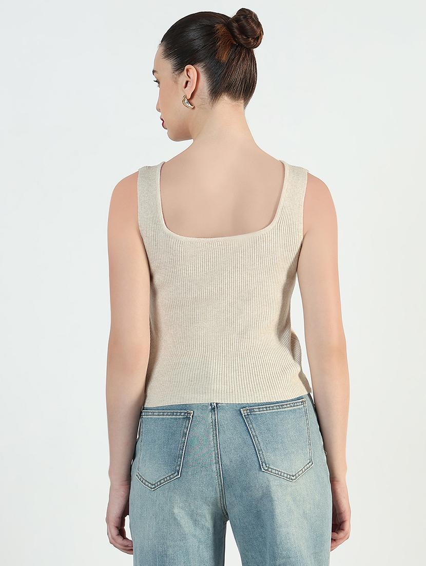 women beige solid sleeveless tank top - 21946360 - Standard Image - 3