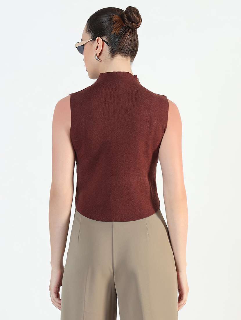 women brown solid high rise sleeveless top - 21946366 -  Standard Image - 3