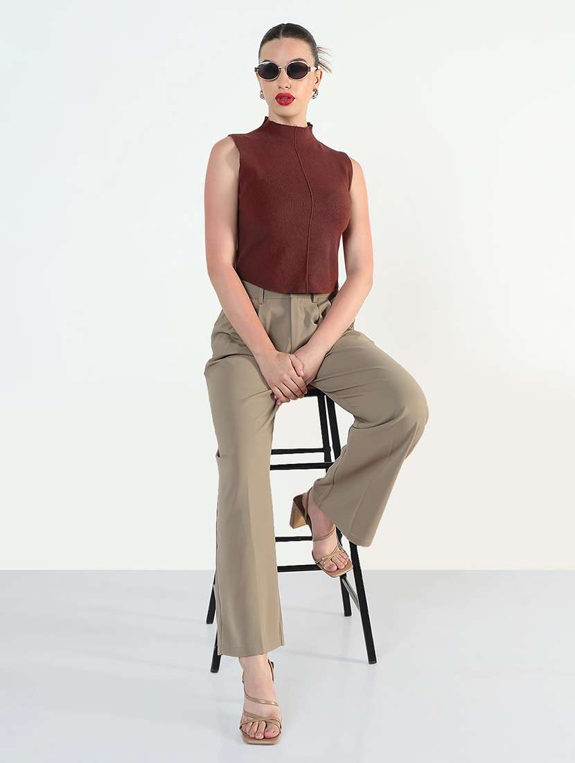 women brown solid high rise sleeveless top - 21946366 -  Standard Image - 5