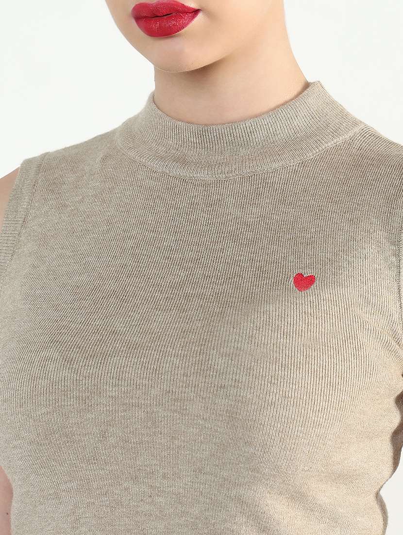 women beige solid high rise sleeveless crop top - 21946367 -  Standard Image - 5