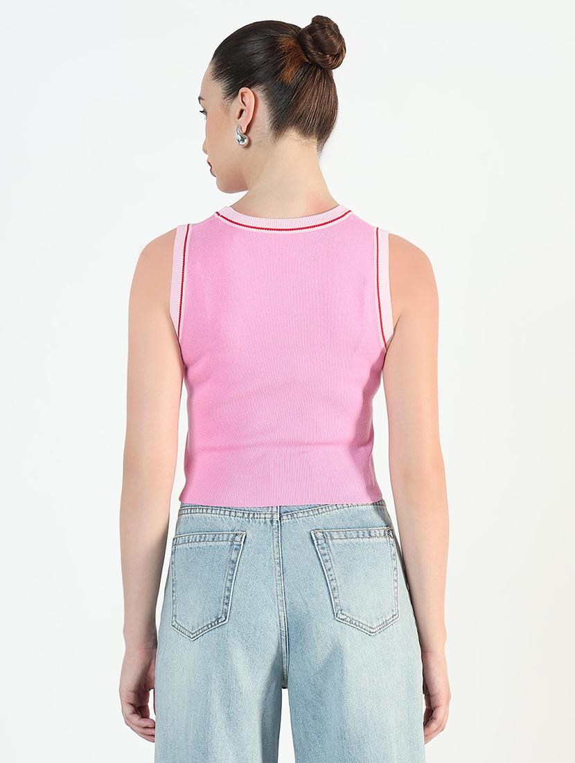 women pink printed sleeveless tank top - 21946371 - Standard Image - 3