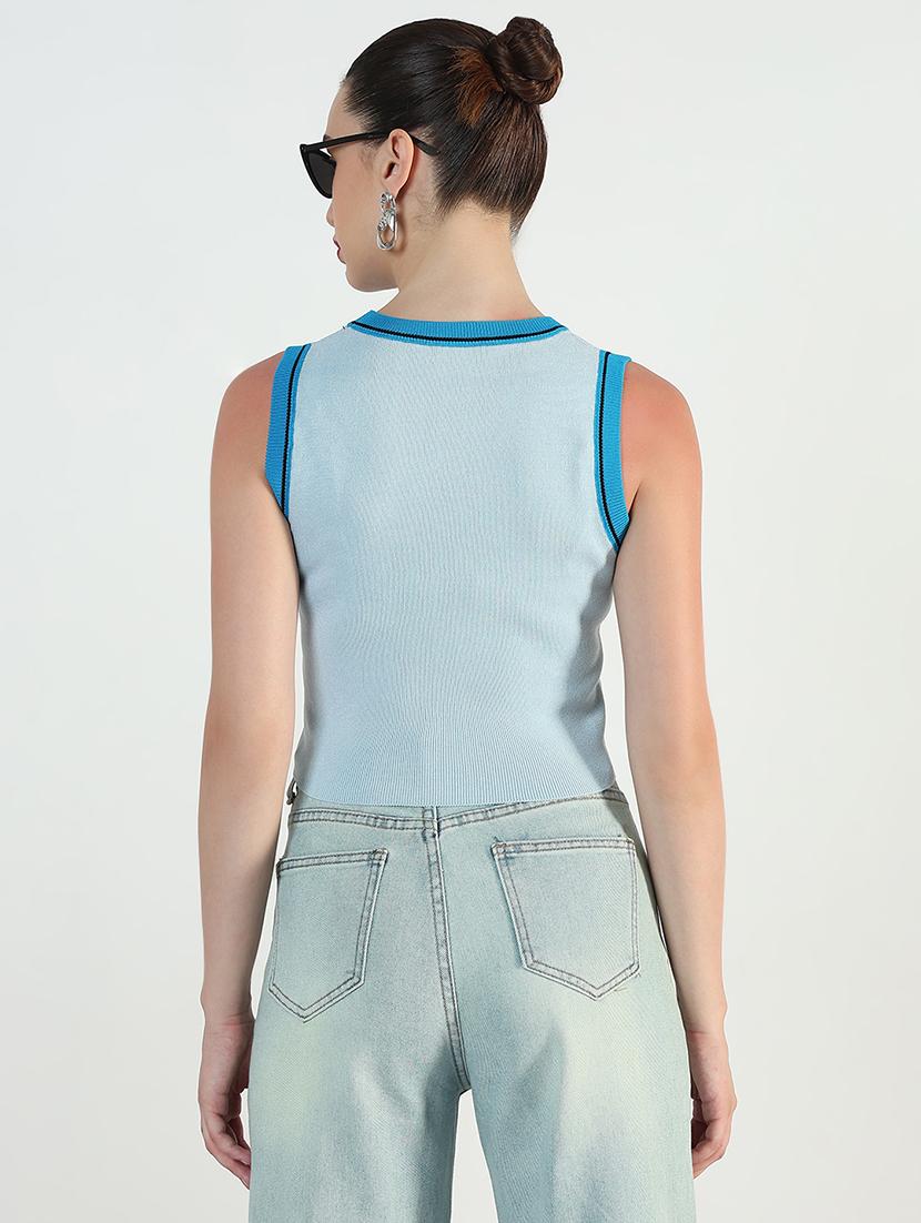 women light blue printed sleeveless tank top - 21946372 - Standard Image - 3