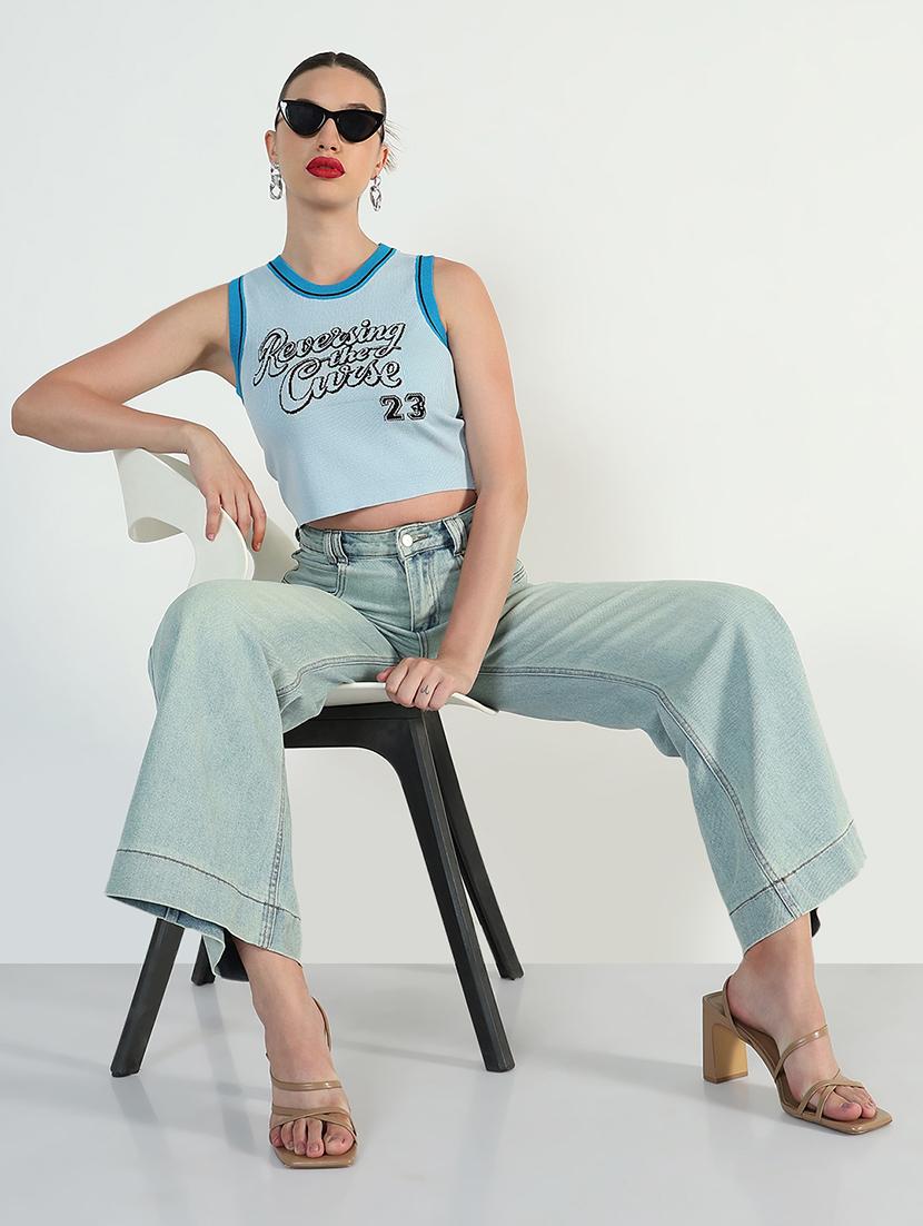 women light blue printed sleeveless tank top - 21946372 - Standard Image - 5