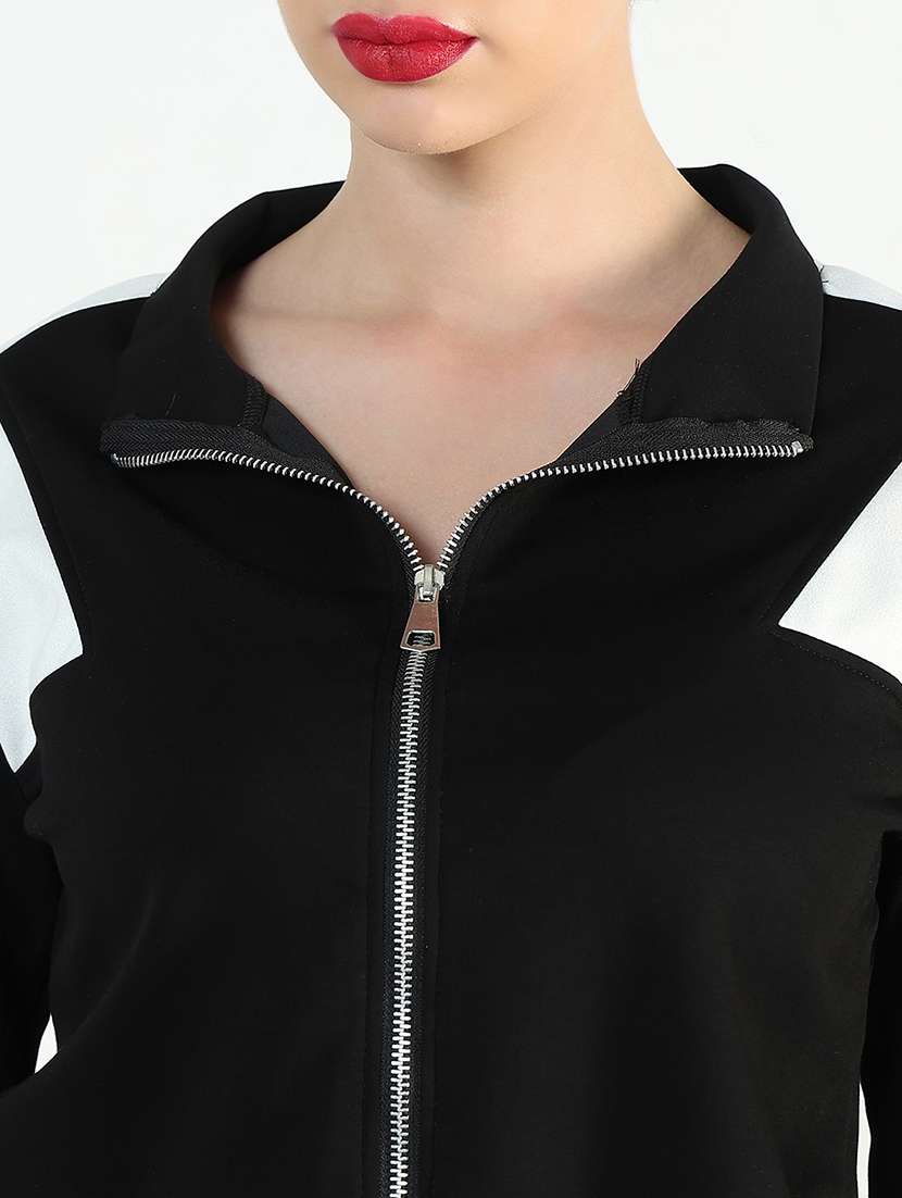 women color blocked long sleeve zip up crop top - 21946377 -  Standard Image - 5