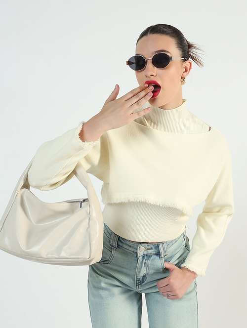women cream solid long sleeve layered top - 21946378 - Standard Image - 0