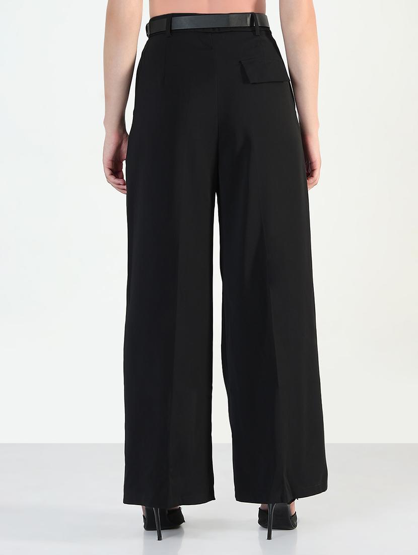 women solid high rise korean pants - 21946379 - Standard Image - 3