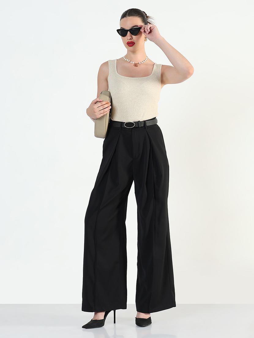 women solid high rise korean pants - 21946379 - Standard Image - 5