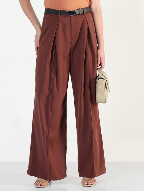 women solid high rise korean pants - 21946380 - Standard Image - 0