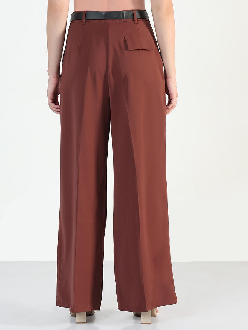 women solid high rise korean pants - 21946380 - Standard Image - 3