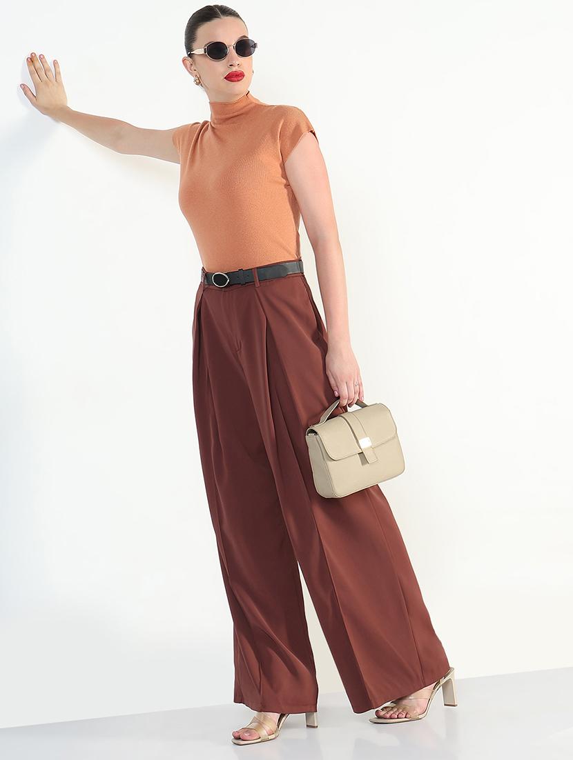 women solid high rise korean pants - 21946380 - Standard Image - 5