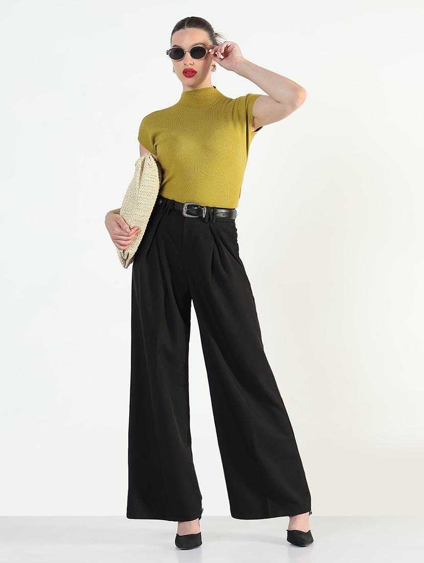 women solid high rise korean pants - 21946381 - Standard Image - 5