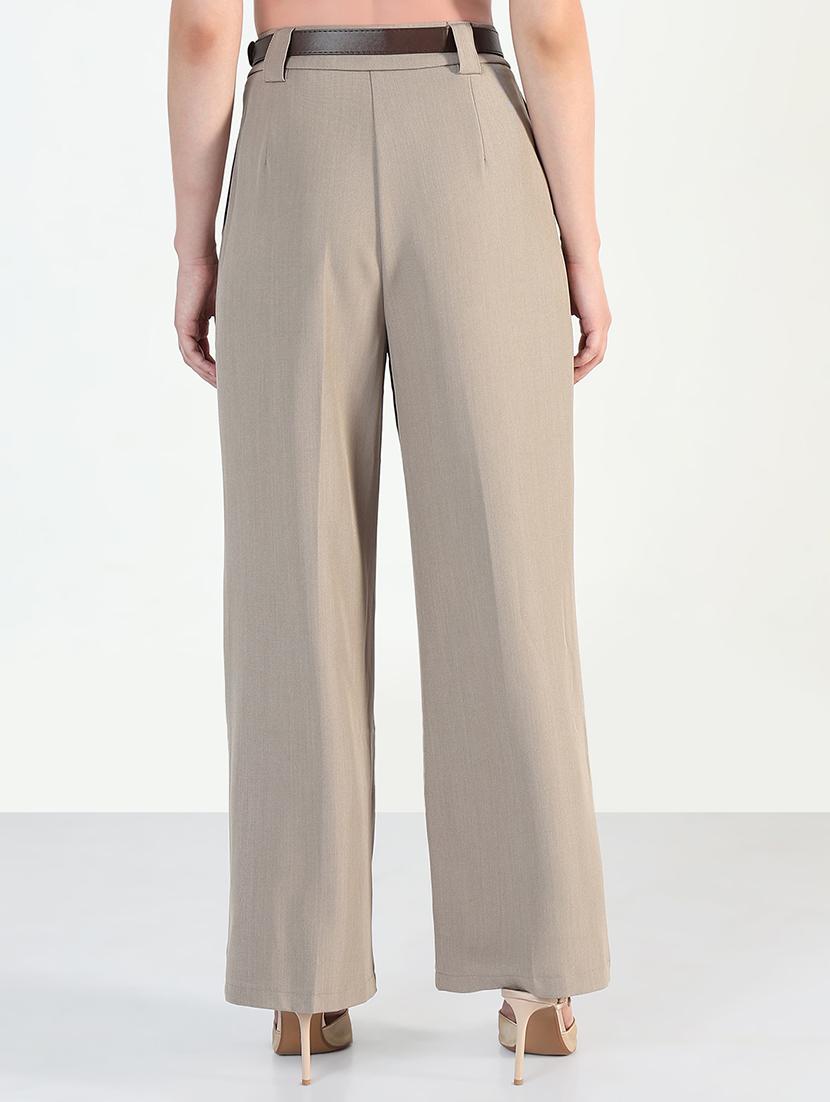 women solid high rise korean pants - 21946382 - Standard Image - 3