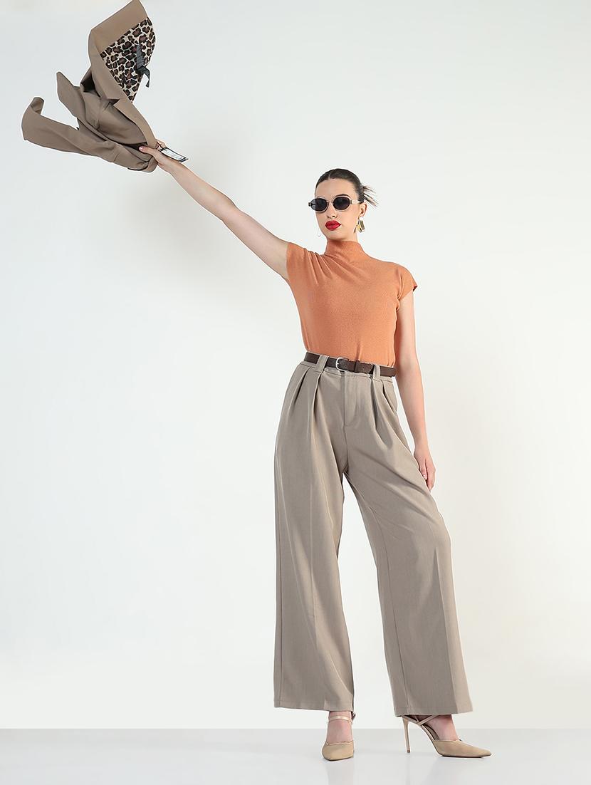 women solid high rise korean pants - 21946382 - Standard Image - 5