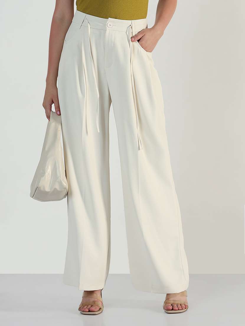women solid high rise korean pants  - 21946386 -  Zoom Image - 0
