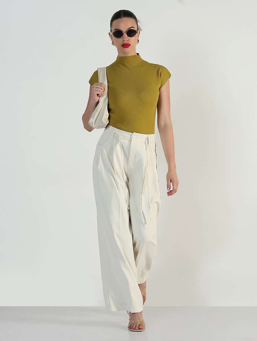 women solid high rise korean pants  - 21946386 -  Standard Image - 5