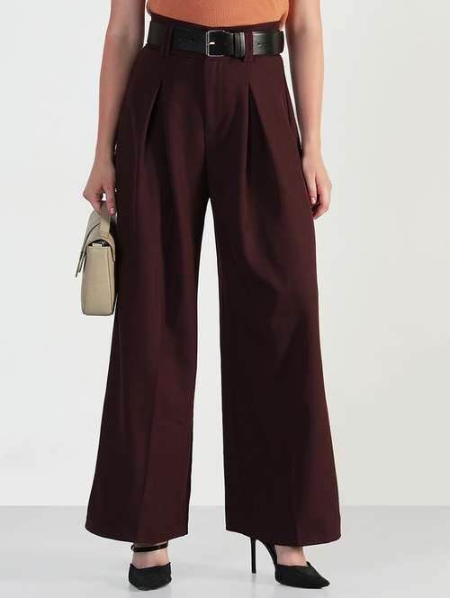 women solid high rise korean pants  - 21946388 -  Standard Image - 0