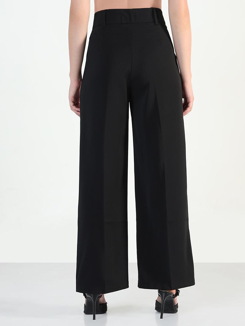women solid high rise korean pants - 21946389 - Standard Image - 3