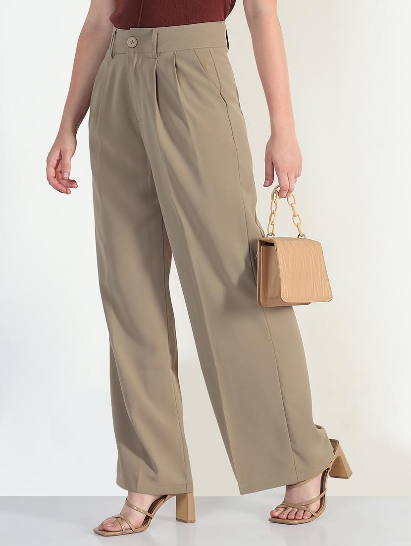 women solid high rise korean pants - 21946390 - Standard Image - 3