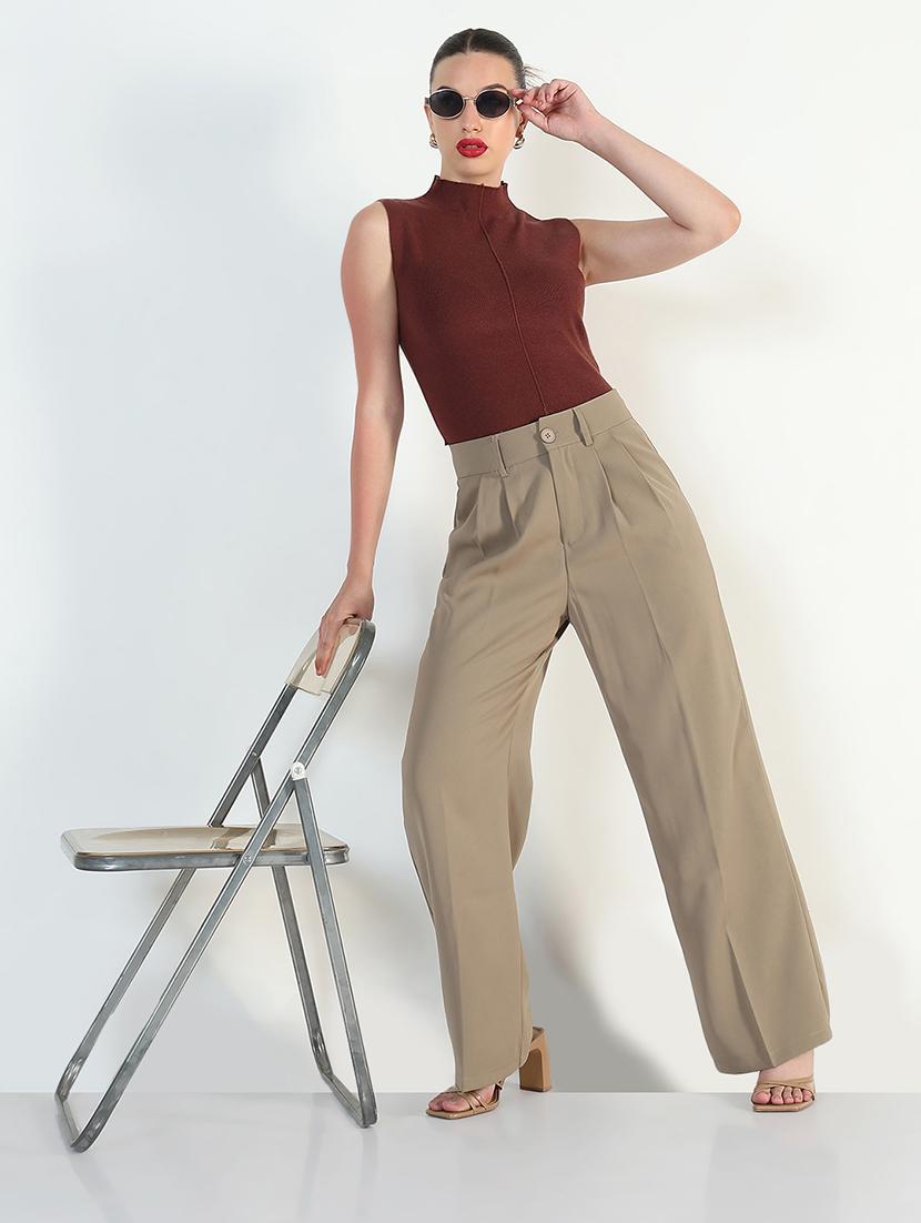 women solid high rise korean pants - 21946390 - Standard Image - 5