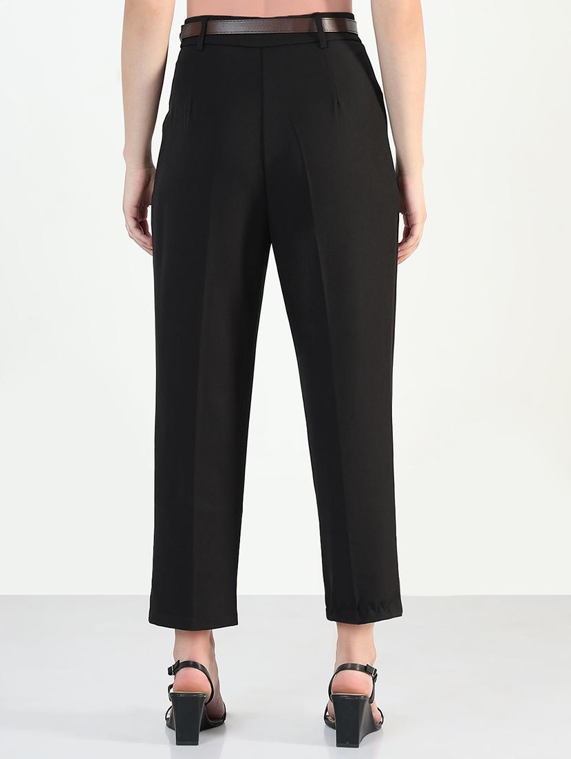women solid high rise pleated staight trouser - 21946391 - Standard Image - 3