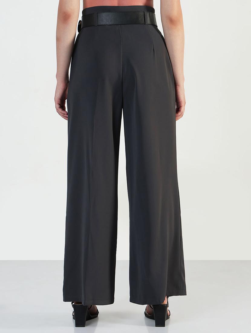 women solid high rise korean pants - 21946393 - Standard Image - 3