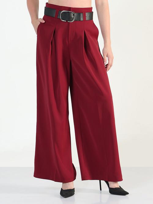 women solid high rise korean pants - 21946394 - Standard Image - 0