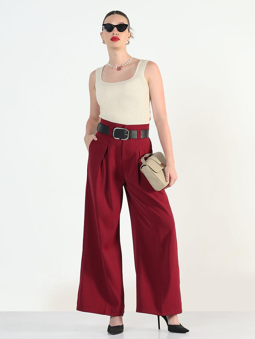 women solid high rise korean pants - 21946394 - Standard Image - 5