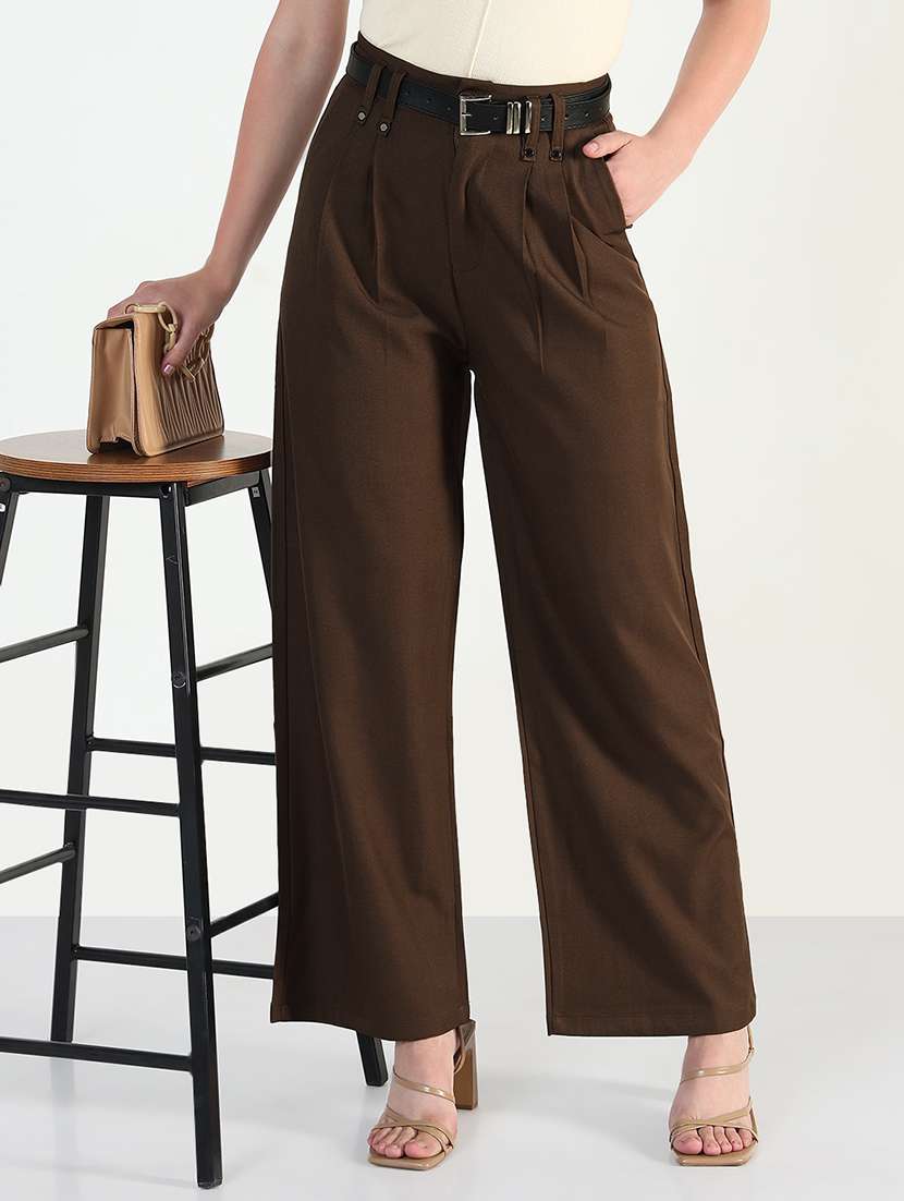 women solid high rise korean pants  - 21946395 -  Zoom Image - 0