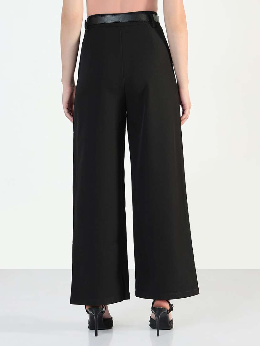 women solid high rise pleated staight trouser - 21946396 -  Standard Image - 3