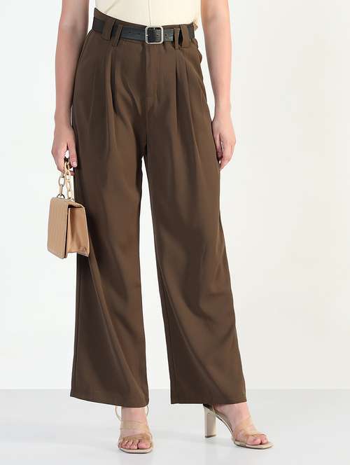 women solid high rise korean pants  - 21946398 -  Standard Image - 0