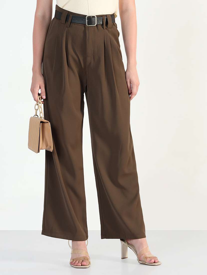 women solid high rise korean pants  - 21946398 -  Zoom Image - 0