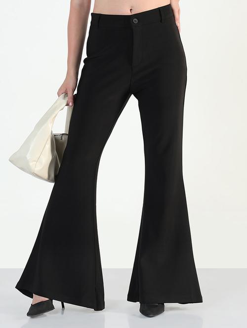 women black solid mid rise bootcut trouser - 21946399 -  Standard Image - 0
