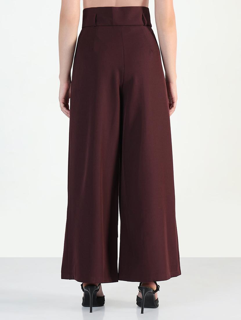 women solid high rise widw leg korean pants - 21946400 - Standard Image - 3