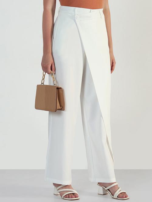 women white solid high rise straight trouser - 21946402 - Standard Image - 0