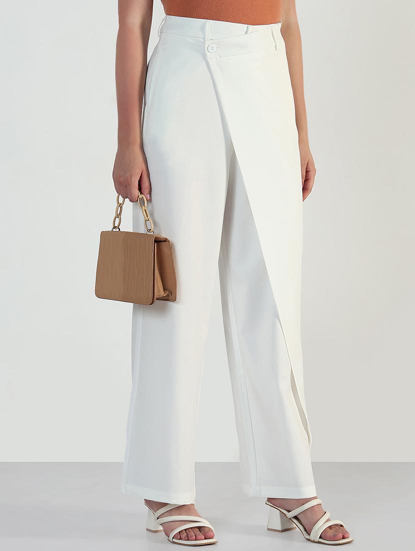 women white solid high rise straight trouser - 21946402 - Zoom Image - 0