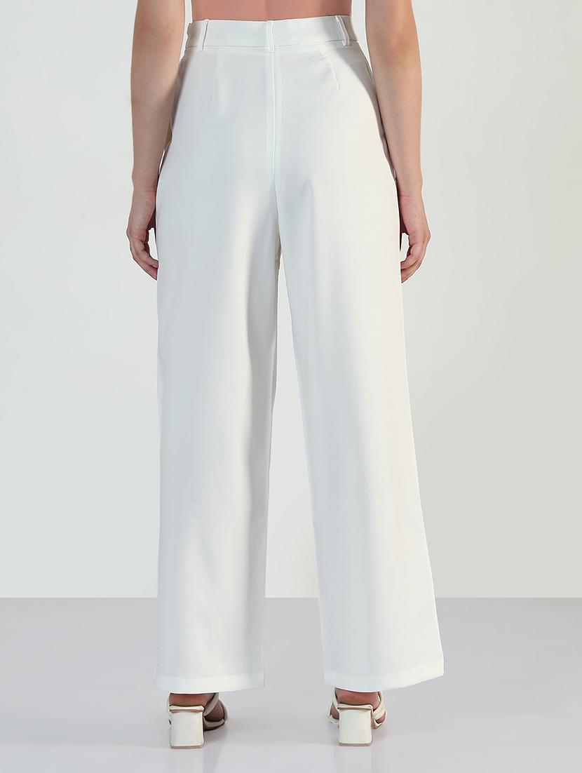 women white solid high rise straight trouser - 21946402 - Standard Image - 3