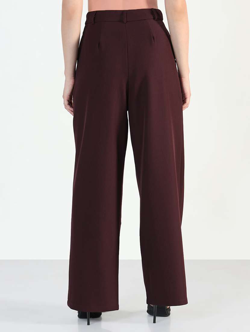 women burgundy solid high rise straight trouser - 21946403 -  Standard Image - 3