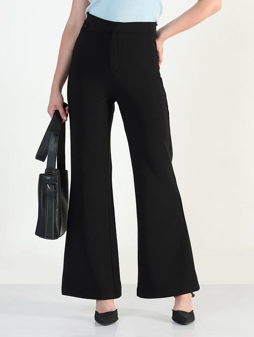 women black solid high rise bootcut trouser - 21946404 -  Standard Image - 0