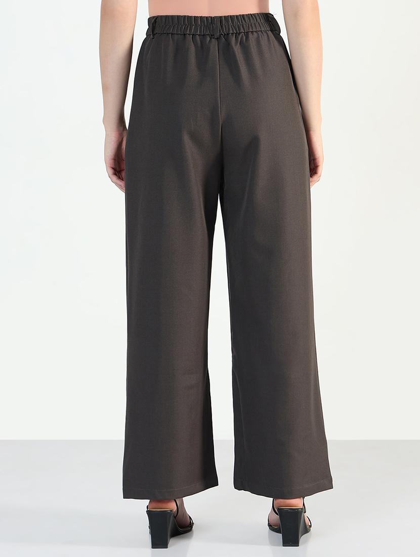 women solid high rise korean pants - 21946405 - Standard Image - 3