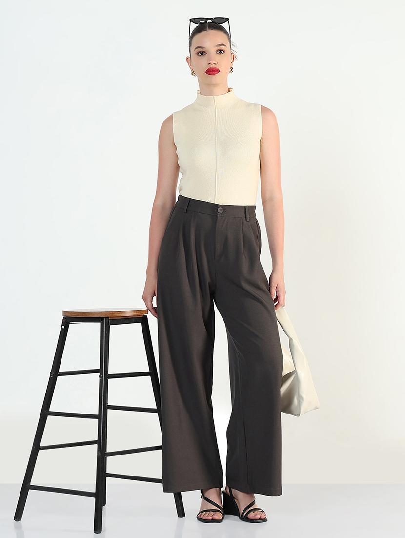 women solid high rise korean pants - 21946405 - Standard Image - 5