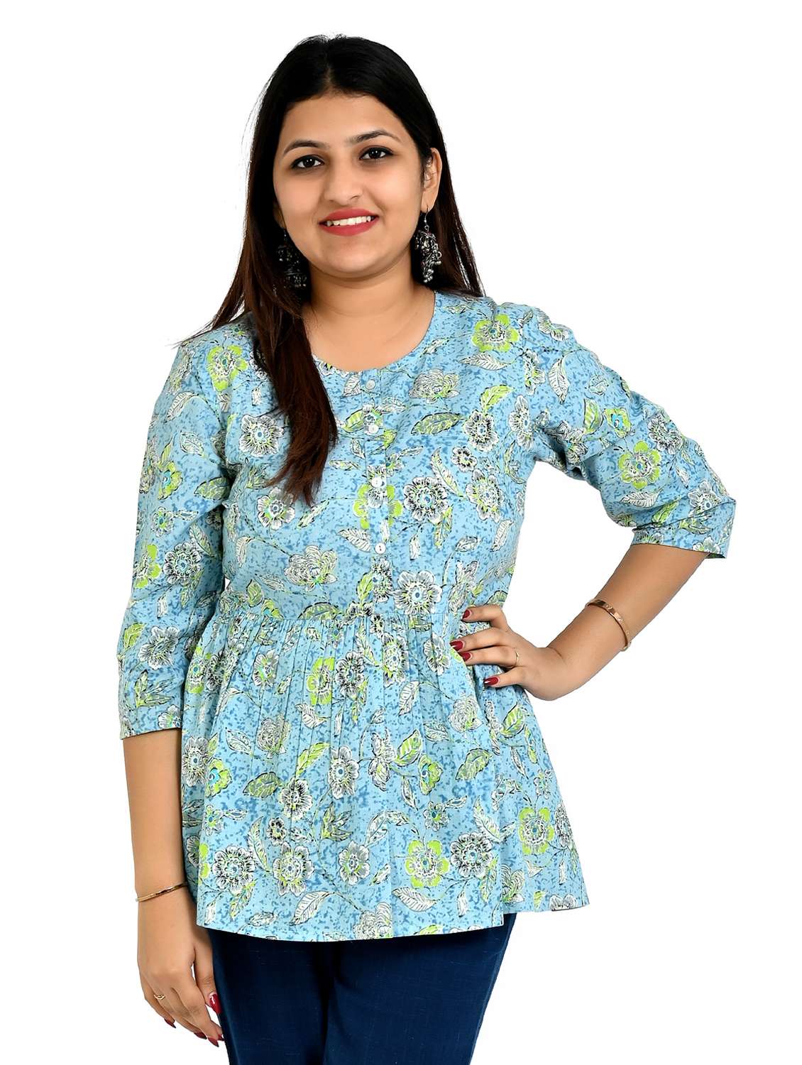 women three quarter sleeve a-line ethnic top