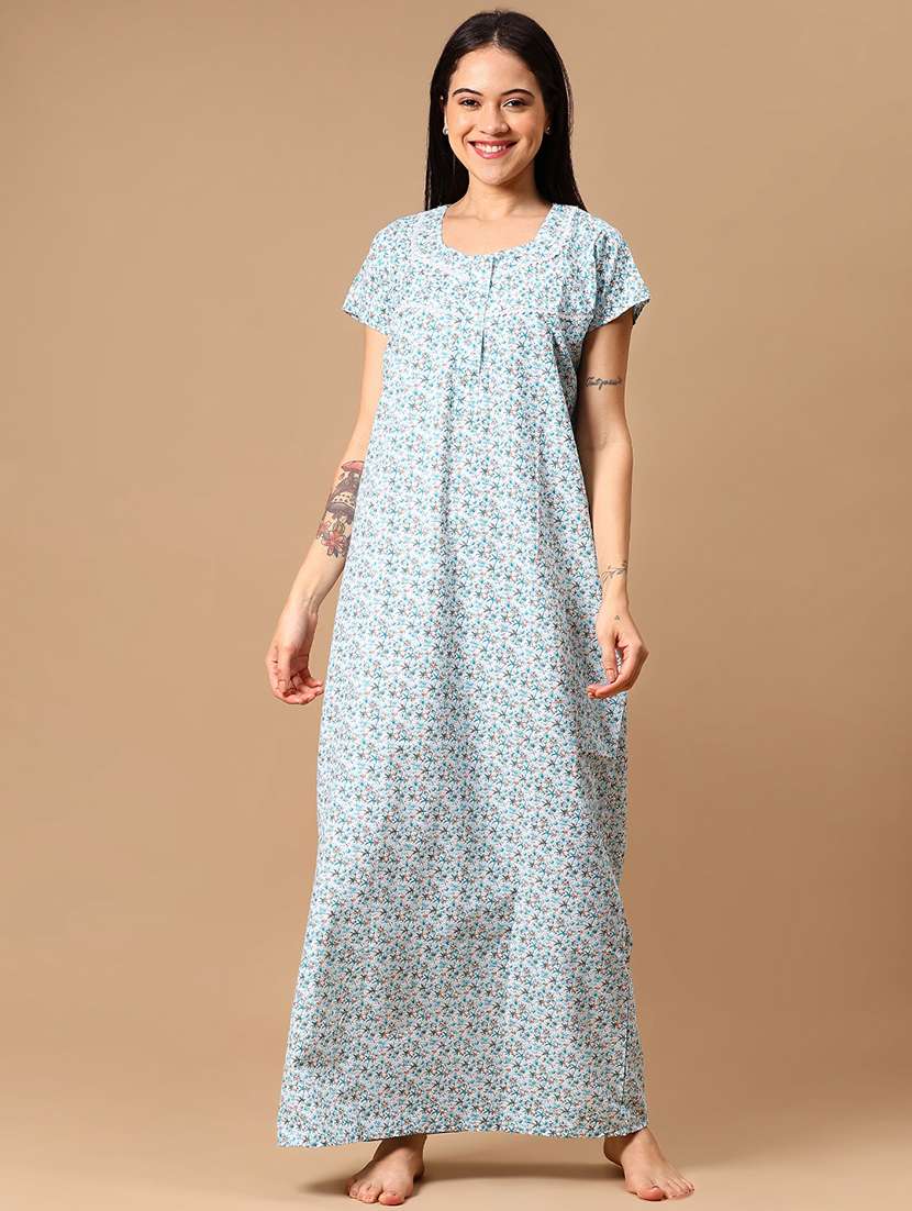 women light blue printed short sleeve nighty