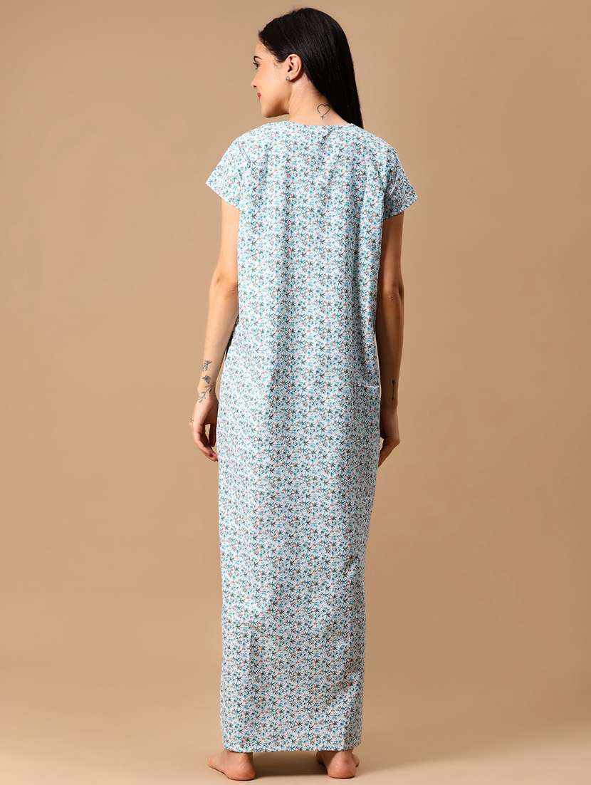 women light blue printed short sleeve nighty - 21946421 -  Standard Image - 3